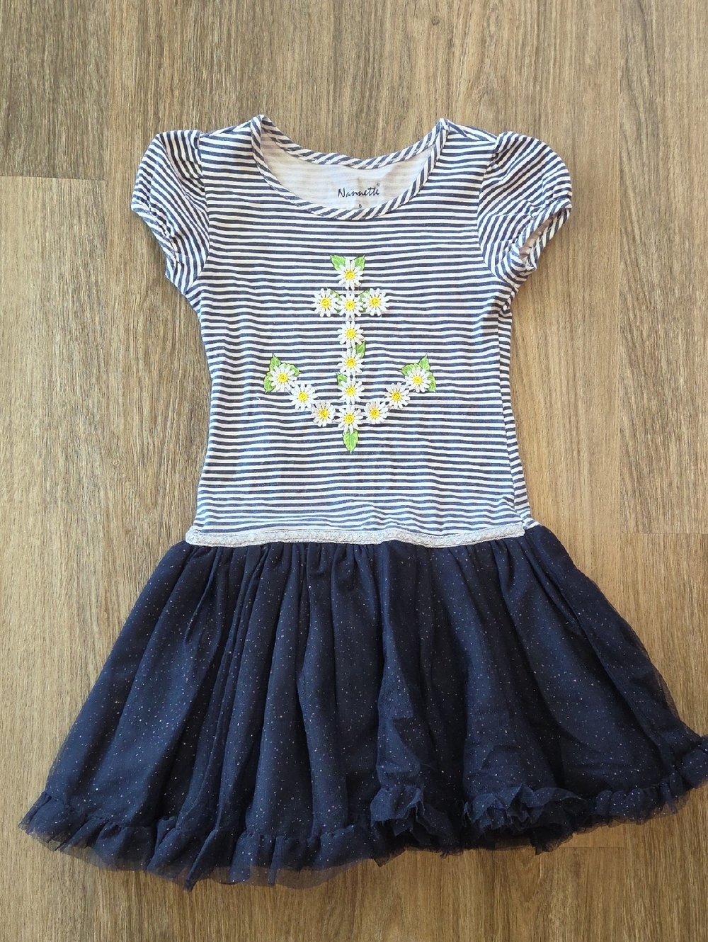 Nannette Navy & White Striped Daisy Anchor Tulle Dress Size 6